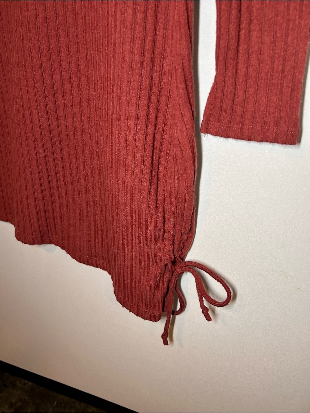 Rust Ribbed Cowl Neck Ruched Sweater Dress L - Picture 4 of 7